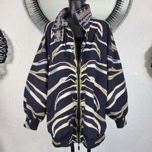 $599~CAMILLA~M/L/XL~BLACK CRYSTAL ANIMAL PRINT BOMBER JACKET COAT WINDBREAKER
